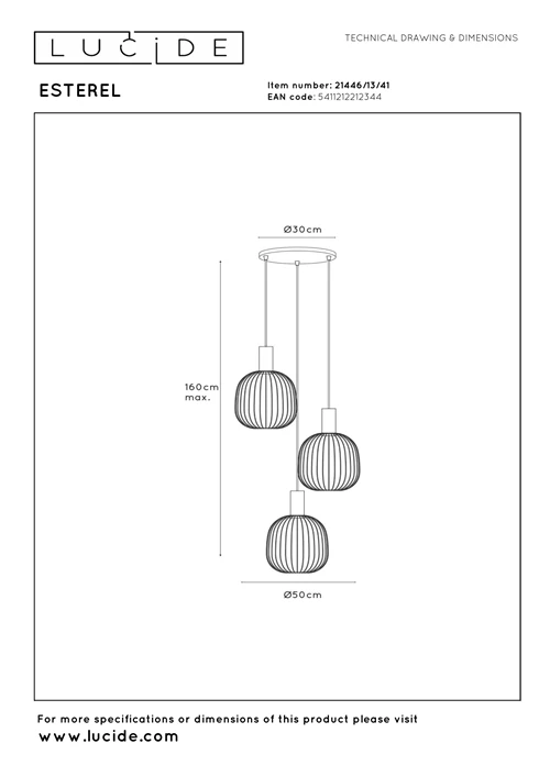 Lucide ESTEREL - Suspension - 3xGU10 (MR11) - Taupe | Essential - technique